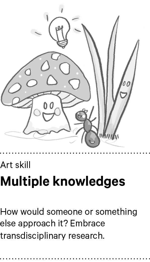 Art skill Multiple knowledges How would someone or something else approach it? Embrace transdisciplinary research. 