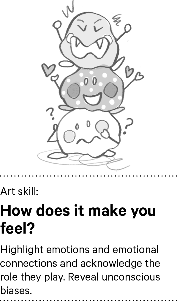 Art skill: How does it make you feel? Highlight emotions and emotional connections and acknowledge the role they play...